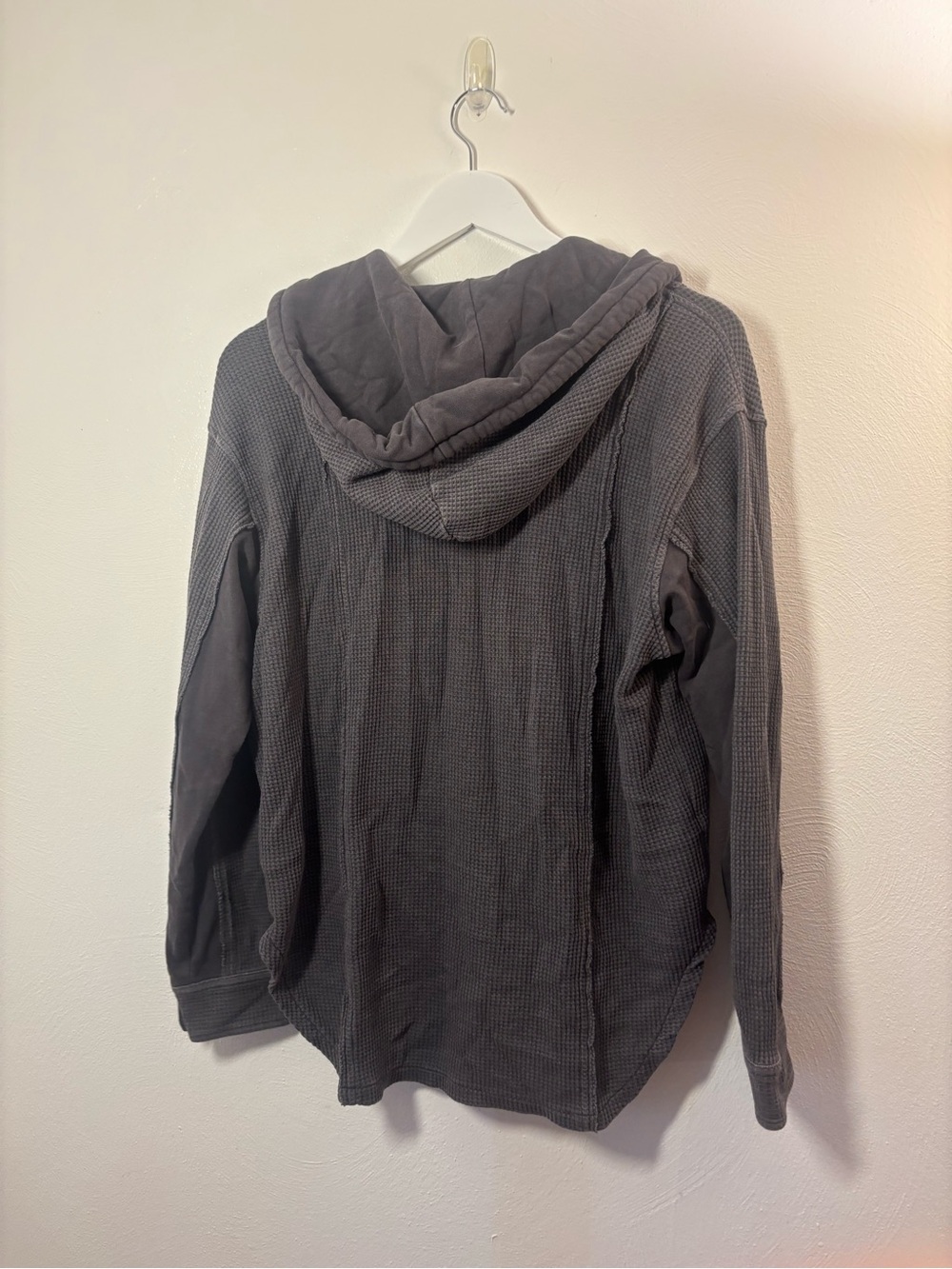 American Eagle Outfitters Charcoal Waffle Knit Hooded Jacket Size Small - Picture 3 of 6
